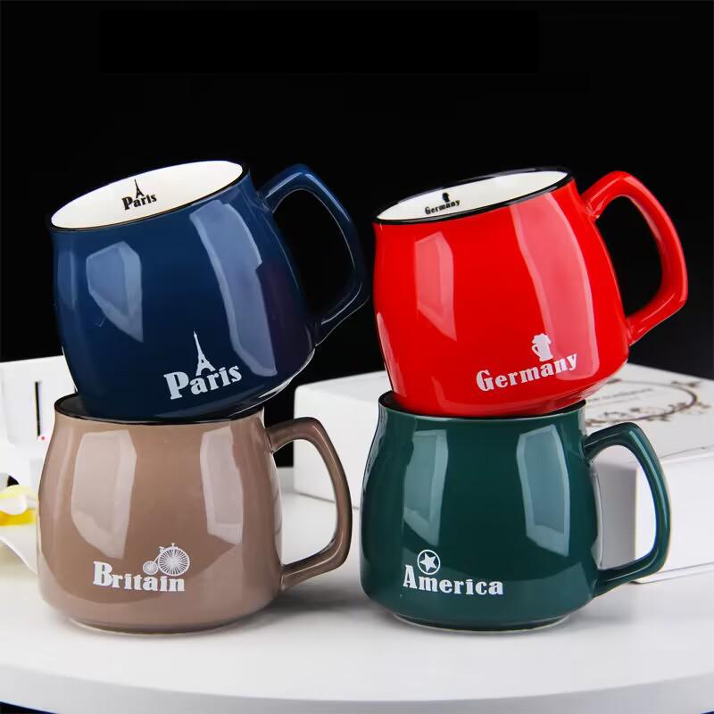 400ml New Product European Style Light Luxury Gold-painted Ceramic Coffee Mug with Lid Spoon Water Cup Milk Mug