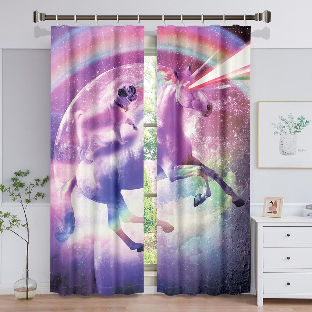 Dreamy Colorful Unicorn Angel Horse Thin Window Curtains for Living Room Bedroom Bathroom Kicthen Door Cupboard Home Hooks 2Pcs
