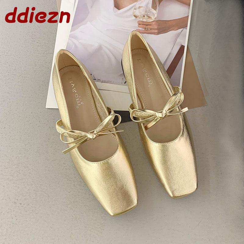 Móda Móda Mělké Dámské Baleríny Mary Janes Boty Jaro Léto Motýlková Mašle Dámská Čtvercová Špička Obuv Dámské Baleríny S Botami