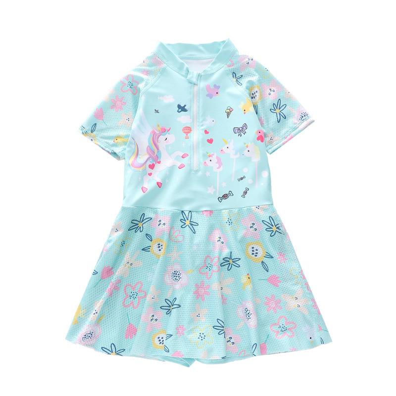 New Sporty Mesh Princess Skirted One-Piece Swimsuit for Girls