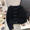 Cardigan double boutonnage en velours vison pour femme - Automne/Hiver 2025, Court à col rond Style Little Coco.