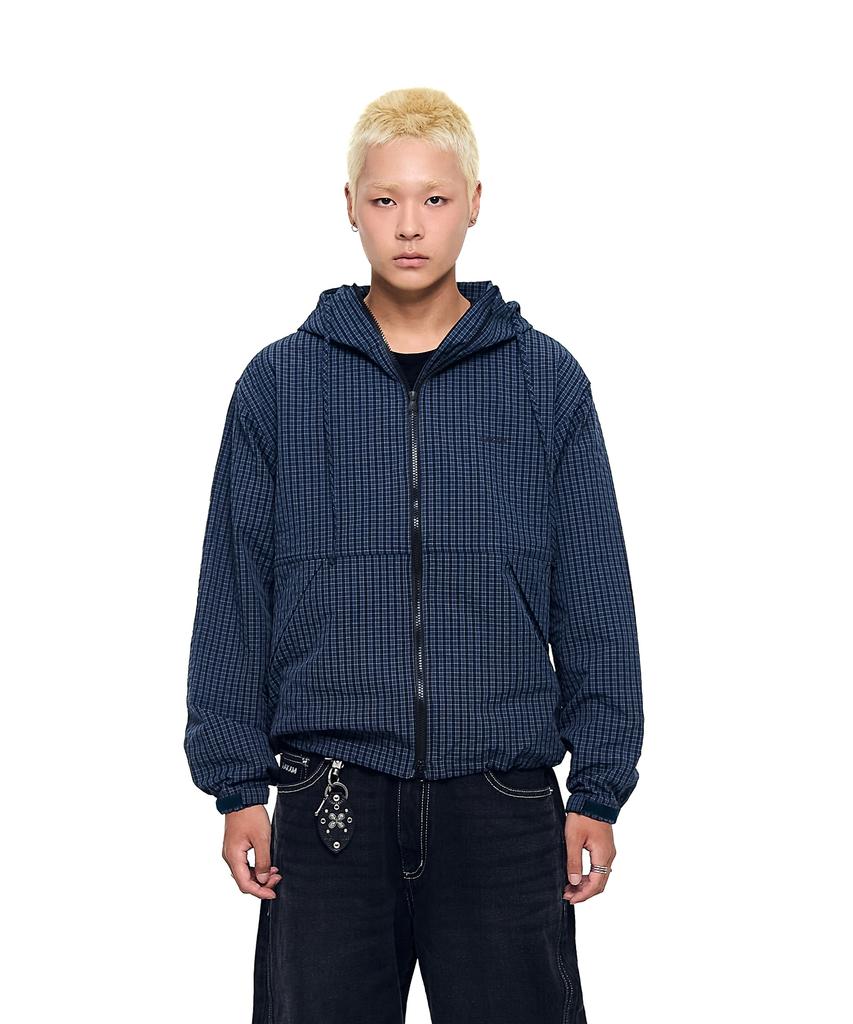 Aakam Karierte Kapuzenjacke (Marine)