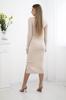 Beige Fitted Women's Midi Dress With Long Sleeves And A Neckline Cut-out