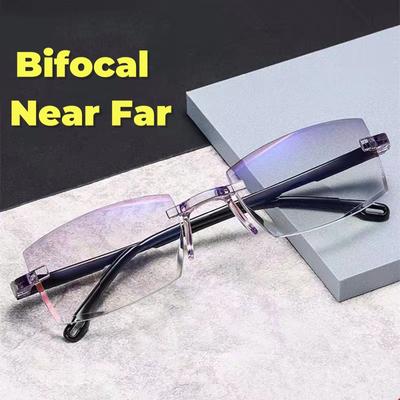 Ultraklare Anti-Blaulicht-Brille Retro Randlose Getrimmte Alterssichtigkeitsbrille Bifokale Lesebrille für Fern- und Nahgebrauch