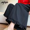 MJ STYLE Damen Cropped High-Waist Weitbeinige Hose