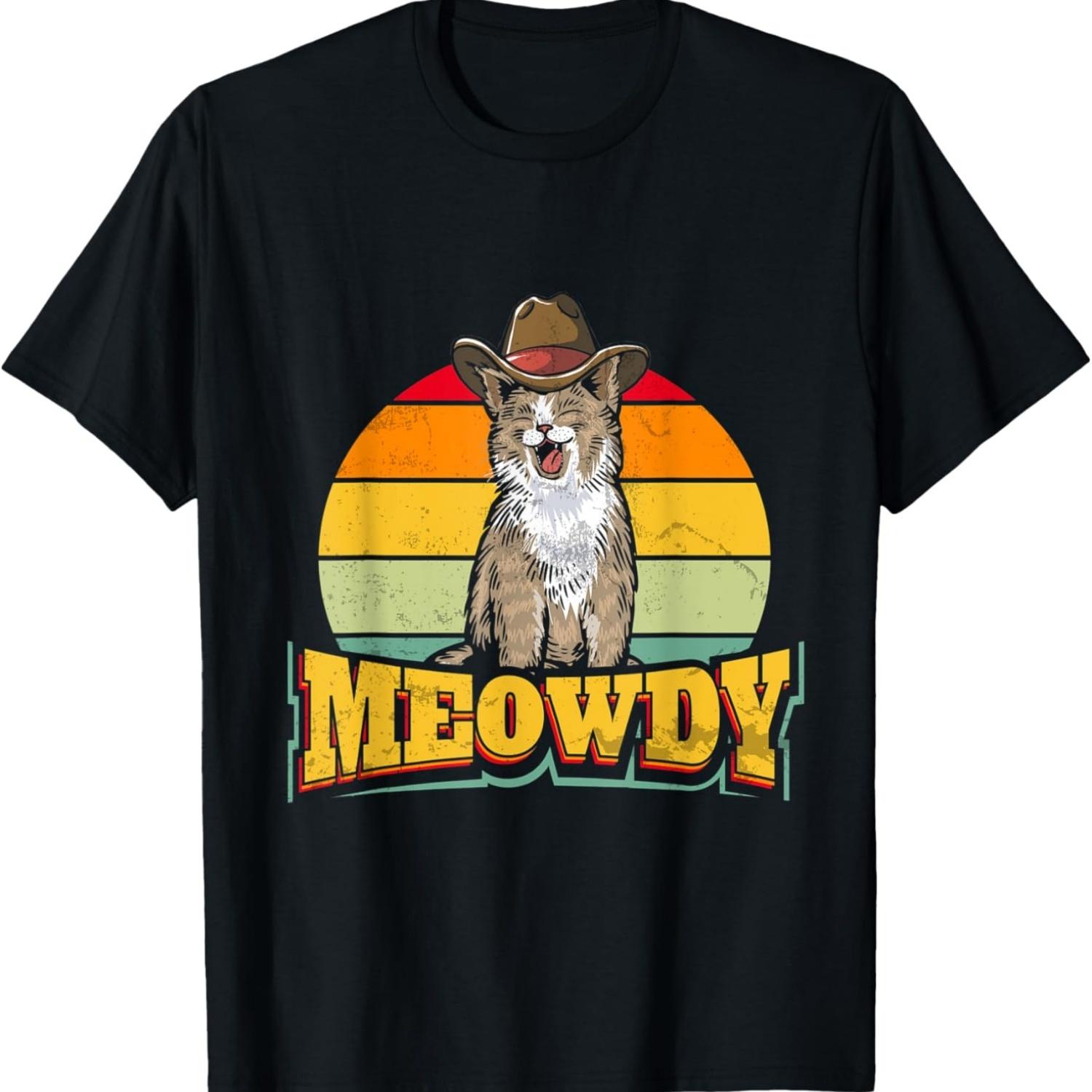 Meowdy Cat Funny Mashup Between Meow And Howdy Cat Meme T-Shirt S чёрный