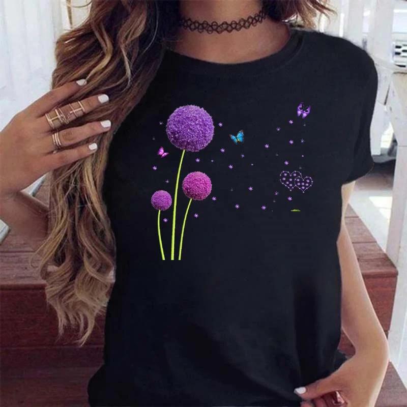 

Maycaur Women Graphic Cartoon Dandelion Printed T Shirt Short Sleeve Clothes Casual Tees Tops Female Summer Clothing 4XL