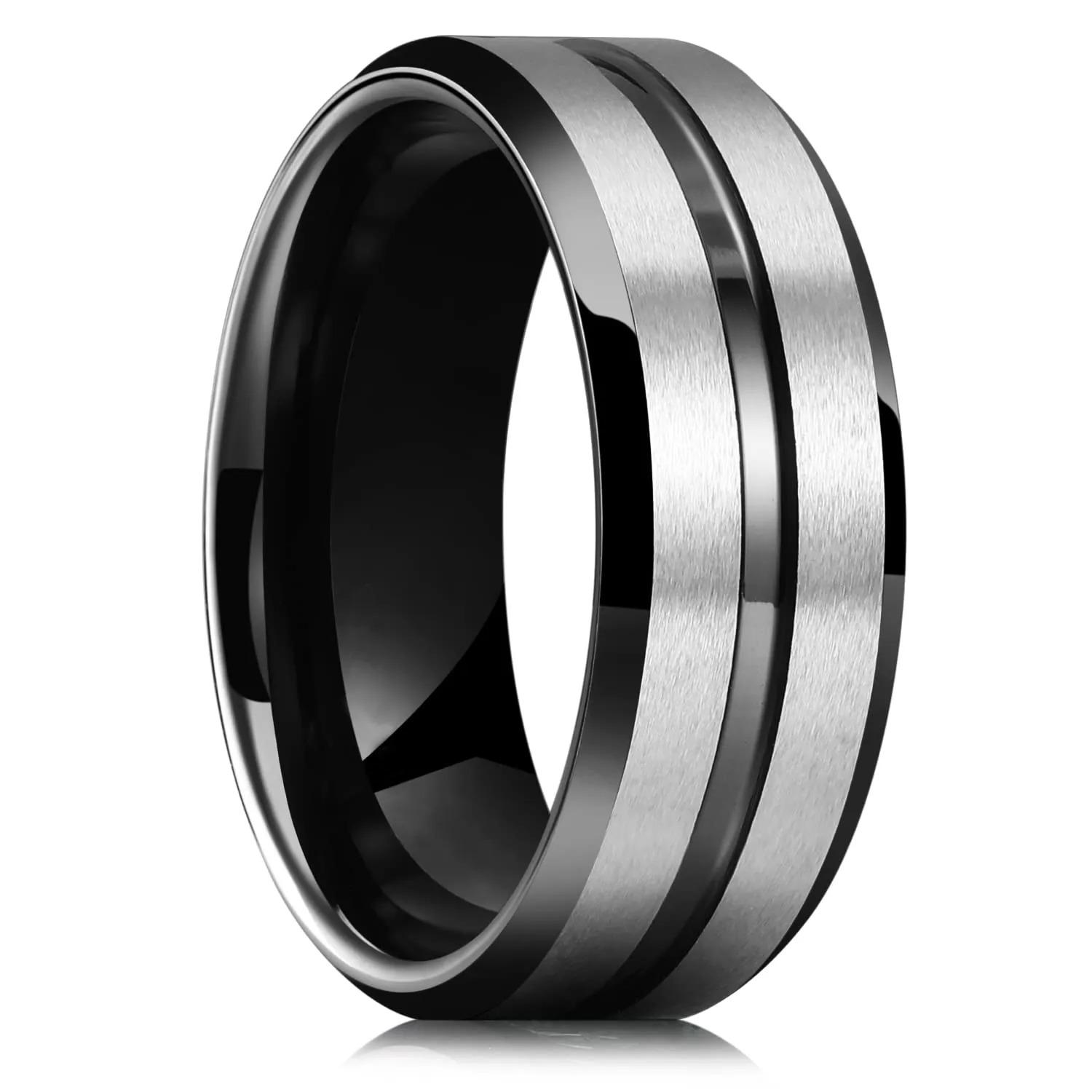 Mode 8mm Lila Edelstahl Ringe Für Männer Frauen Lila Farbe Gebürstet Abgeschrägte Kante Männer Versprechen Ringe Hochzeit Bands schmuck 8