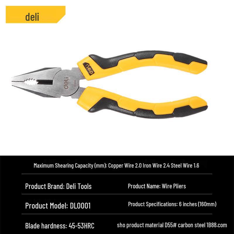 Deli Tools 6.78-Inch Industrial Steel Wire Flat Jaw Cutting Pliers for Electrician and Household Use, Model DL0001.