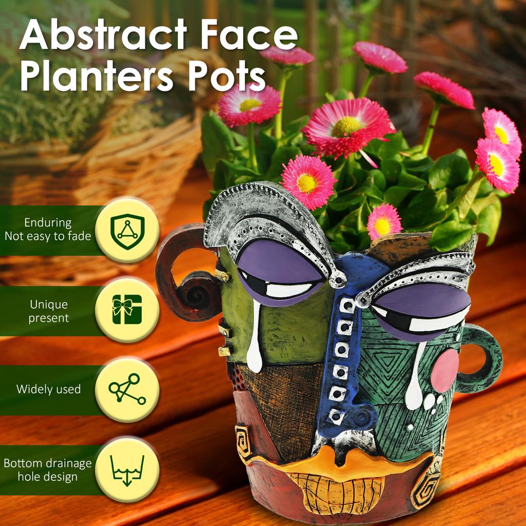 Abstract Face Plant Pots Unique Funny Face Flower Pot with Drainage Hole Decorative Colorful Planter Art for Outdoor Garden Home