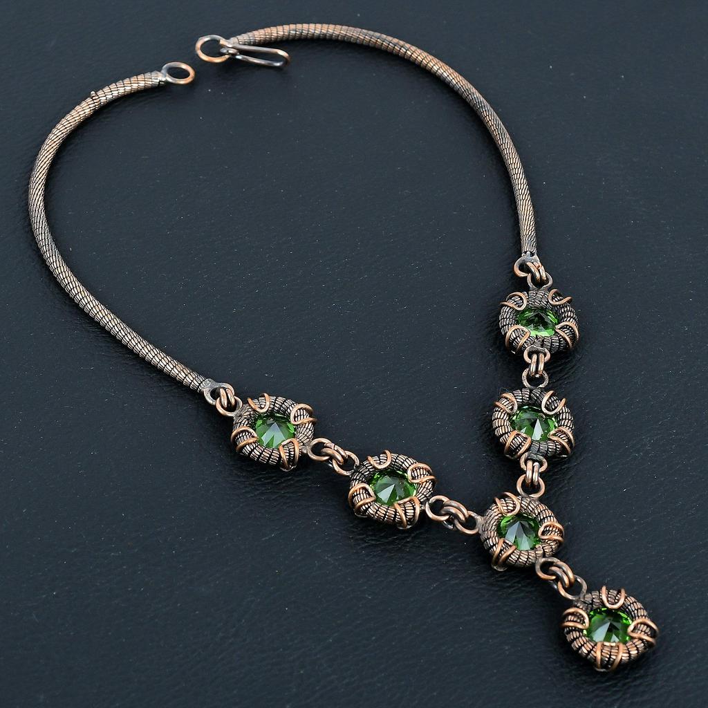 Tsavorite Necklace Handmade Jewelry, 999 Copper Wire Wrapped Necklace Designer Gemstone Jewelry Adjustable Chain Necklace Gift For Mom