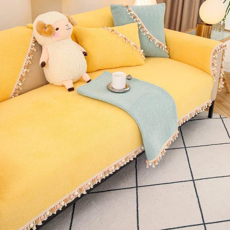 Autumn And Winter Velvet Sofa Cover Tassel Skirt Sofa Cushion Thickened Non-Slip Living Room Sofa Cushion Towel Armrest Cover