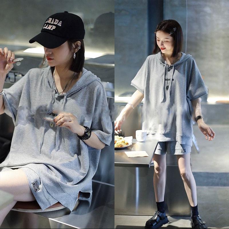 Women's Casual 2-Piece Set Loose Hooded Short Sleeve T-Shirt + Shorts Summer Loungewear Streetwear