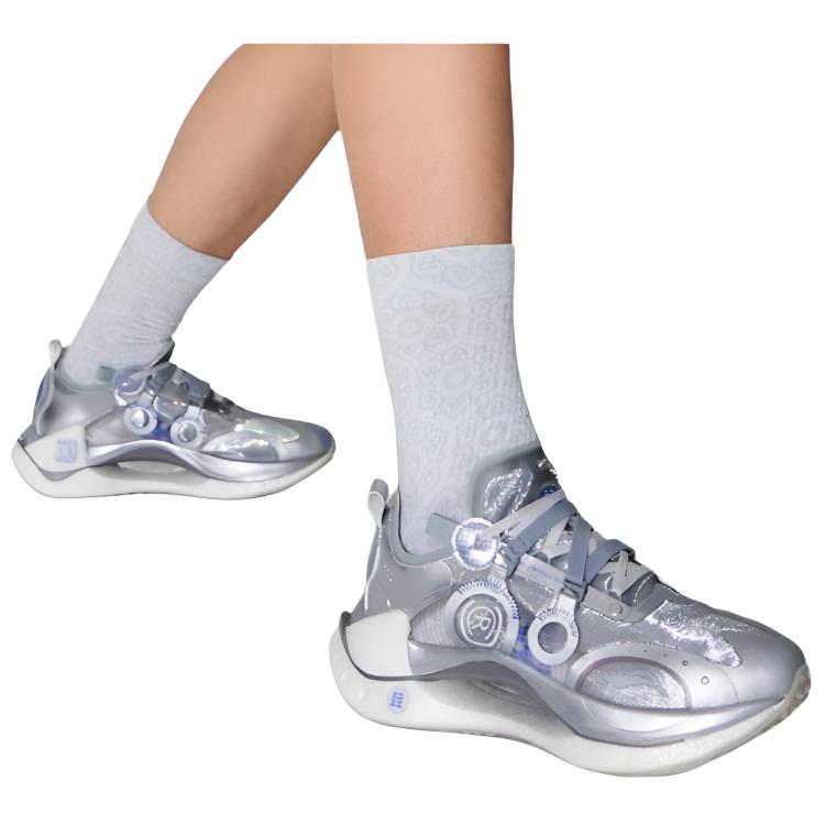Li Ning Shadow CRC Fashion Trend Slip Resistant Abrasion Resistant Low top Casual Running Shoes Women's Silver AZGS084-2