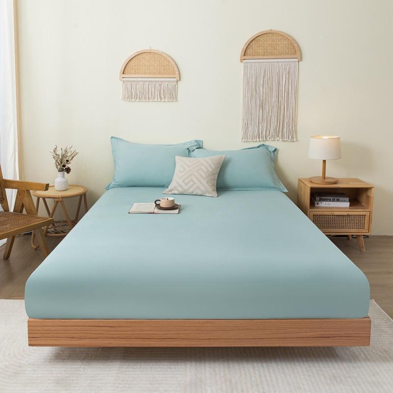 Solid Color Sanding Single Fitted Sheet Comfortable Skin-Friendly Cotton Single Twin Coverlet Bed Sheet Dustproof Protective Bedding