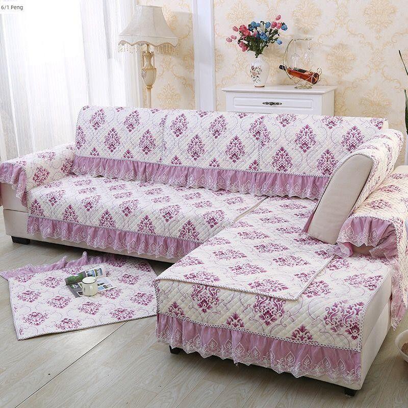 

Sofa Cover European Style All Year Round Universal Sofa Cushion Suit Sofa Towel Sofa Cushion Fabric Non Slip All-Inclusive Sofa A series [Purple]] 43*43 cushion without lace