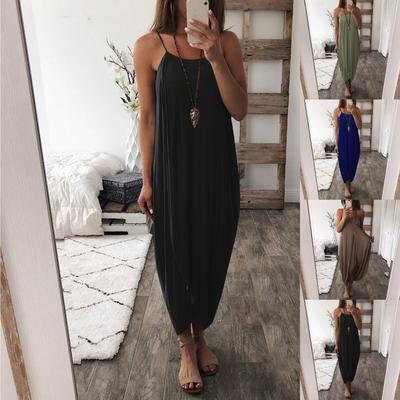 Γυναικείο καλοκαιρινό χαλαρό casual ακανόνιστο μονόχρωμο φόρεμα με γοφό