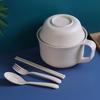 Wheat Straw Noodle Bowl Set with Chopsticks, Fork & Spoon - Ideal for Dorms & Households