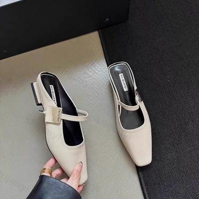 Fashion Women Slippers Mules Designer Sandals 2025 New Dress Square-toe Leather Slides 2025 Summer Slingback Buckle Sandalias De Mujer