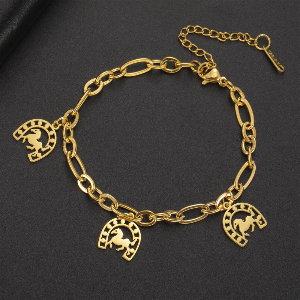 My Shape Horseshoe Pendent Bracelets for Women Stainless Steel U-Shaped Horse Charms Chain Wrist Bangle Jewelry Horse Lovers