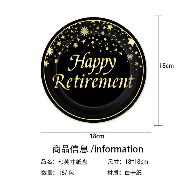 Schwarz und Gold Ruhestand Happy Thema Einweg Pappteller Pappbecher Serviette Tischdecke Party Set Arrangement Zubehör
