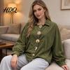 Laternenärmel Mantel Damen Cordjacke mit großen Metallknöpfen Lässig Damen für Herbst Winter Lockere Passform Oversized Kragen Oberbekleidung Knopfleiste
