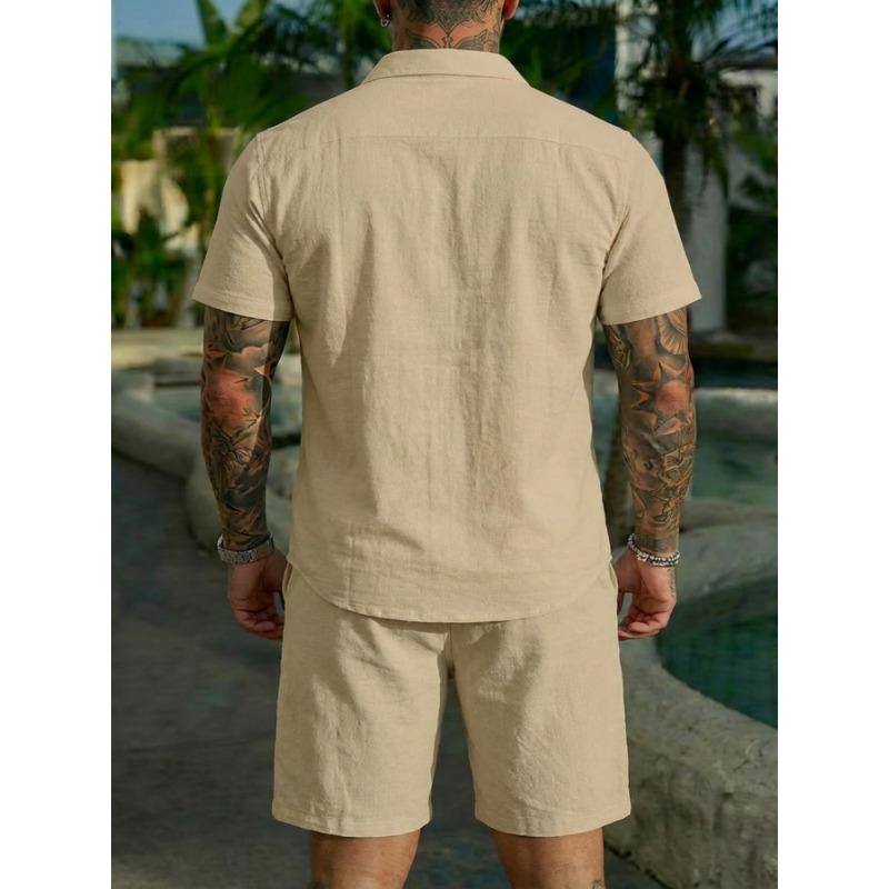 Men Casual Summer Short Sleeve Shirt And Shorts Beach Vacation Set