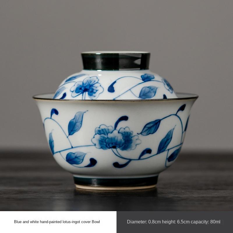 

Hand Painted Interlock Branch Lotus Tureen Person Tea Cup Pot Bearing Ceramic Gaiwan Kung Fu Tea Set New Chinese Style