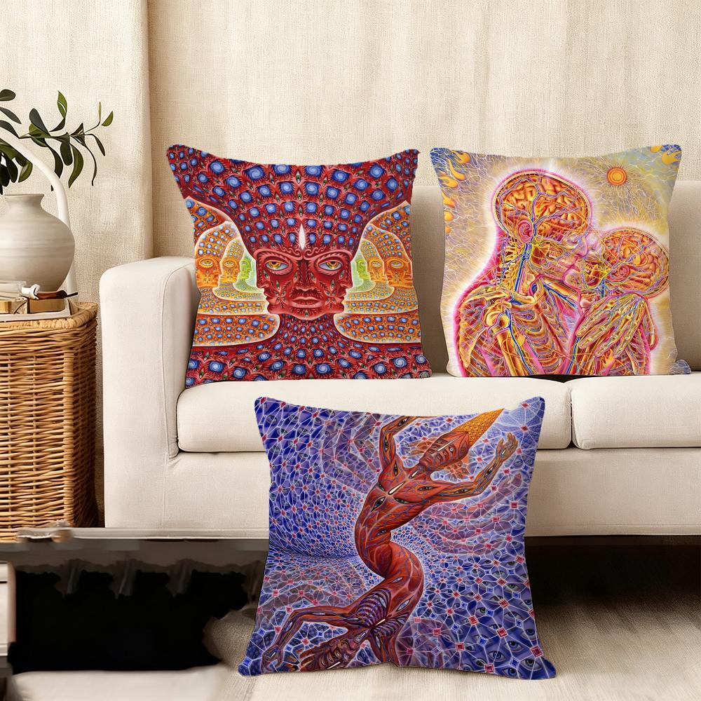 A-Alex Grey Trippy Psychedelic Cushion Cover Soft Plush Fabric Double-Sided Printed Sofa Cushion Cover For All Seasons Homedecor