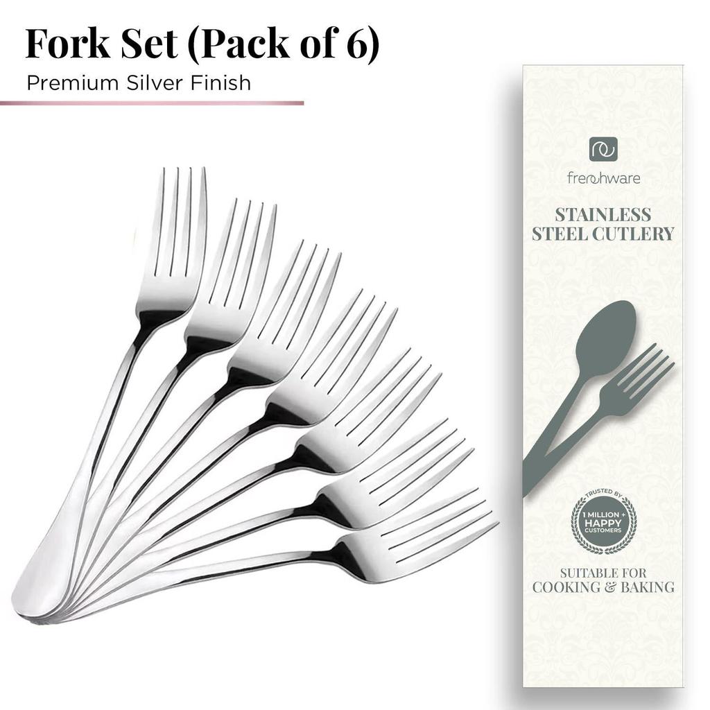 Cutlery (Set of 6, Stainless Steel Sliver Forks Set), 100% Food Grade, Non Toxic, Anti-Rust, Dishwasher Safe, Perfect Gifting Set for All Occasions
