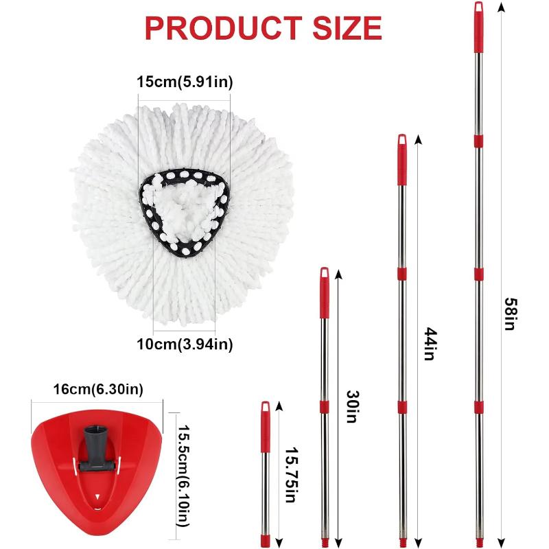 Triangle Mop Set - Bucket System Spin Mop Replacement, Washable and Reusable Spin Microfiber Pad for All Floors
