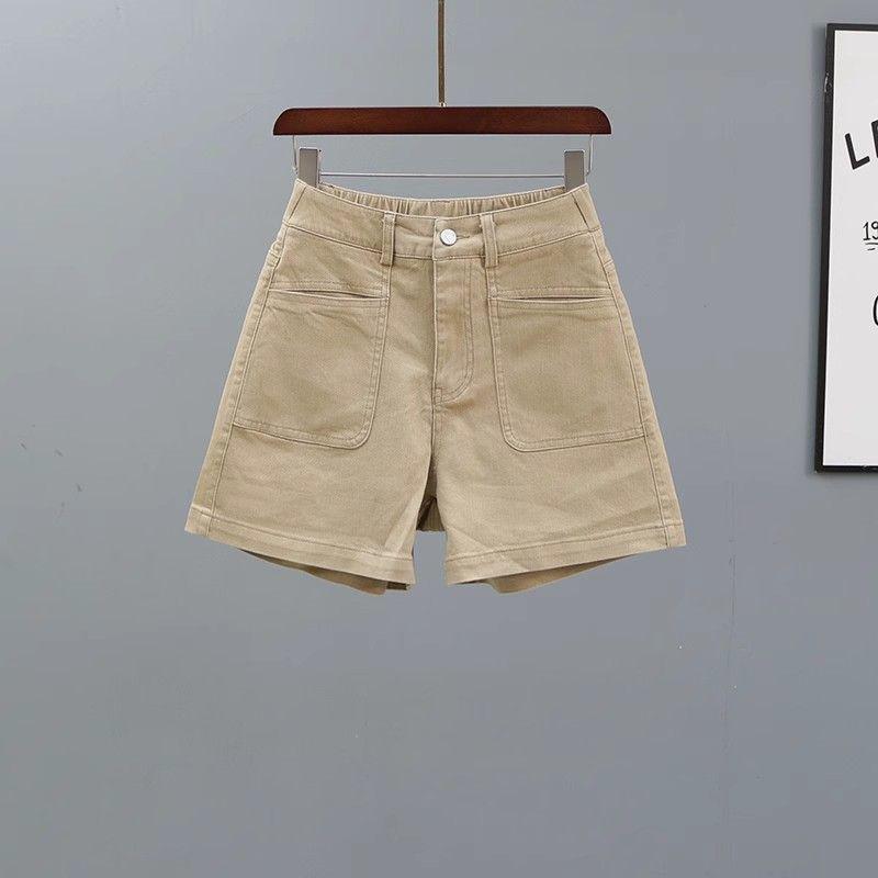 

2026 Summer High-Waisted Women s Pink Denim Shorts - Age-Reducing Loose Straight A-Line Hot Pants S for 40-45 kg хаки