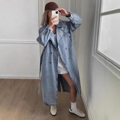 Damen breiter Denim-Trenchcoat im Retro-Stil für den Herbst 89299