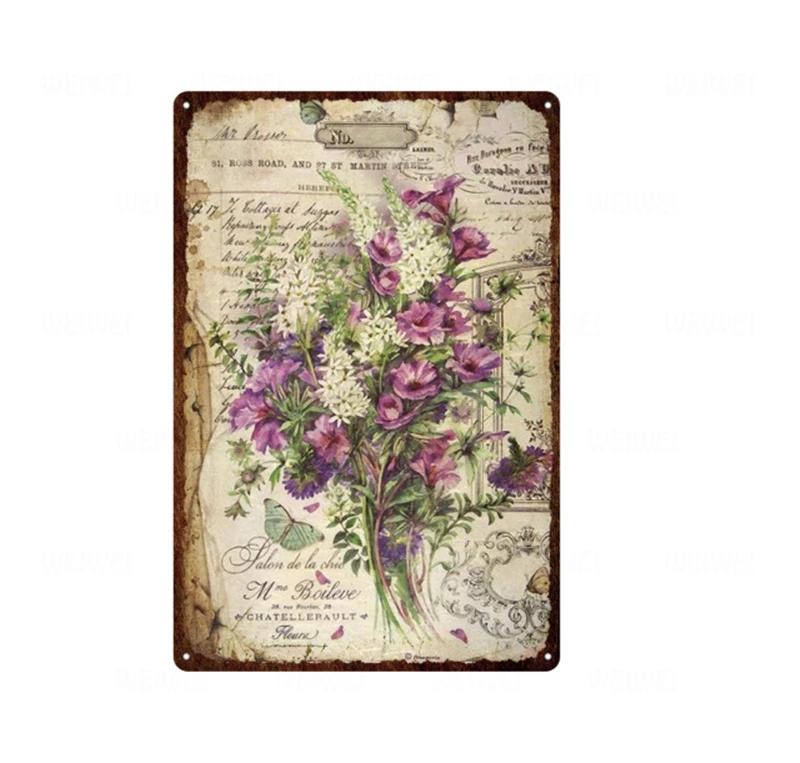 Flower Vintage Shabby Metal Tin Sign Artistic Tin Painting Indoor Home Living Room Decor Pin Up Man Cave Wall Sticker Tin Pla