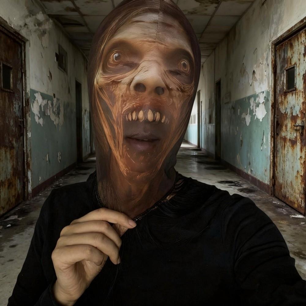 Realistic 3D Digital Print Mask 2D Flat Mesh Mask Hip Hop Cosplay Horror Mask Haunted Chase