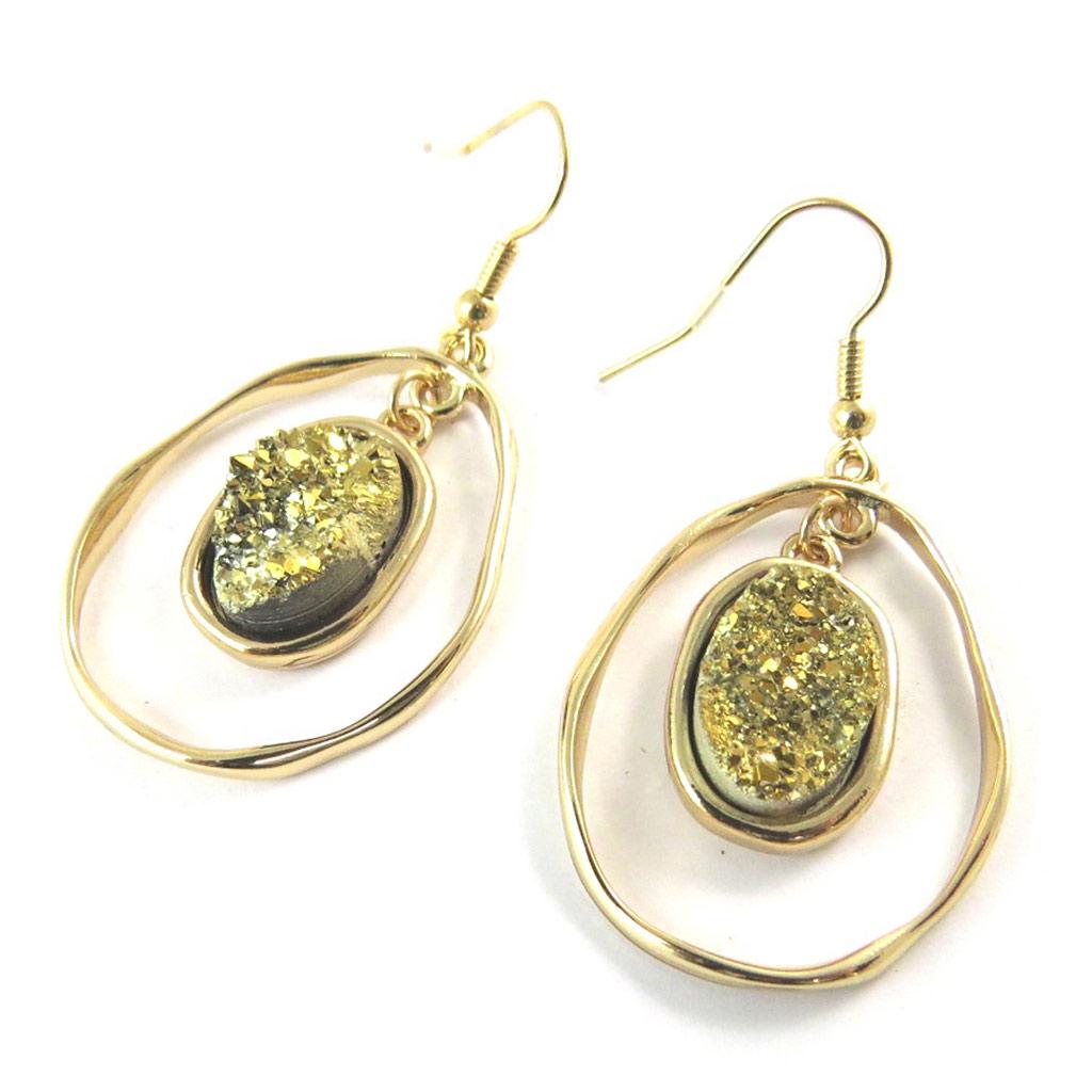 Les Trésors De Lily [P0128] - Golden 'Mineralia' Designer Earrings