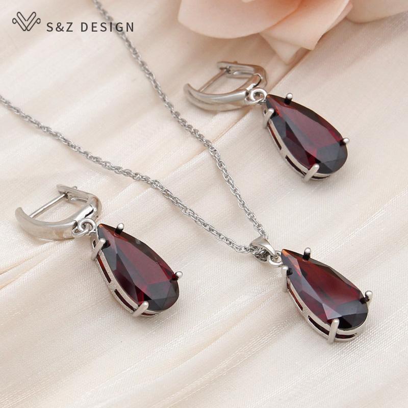 

Модные серьги с каплями воды и кубическим цирконием, висячие серьги, комплекты ювелирных изделий для женщин, свадебное ожерелье цвета розового золота