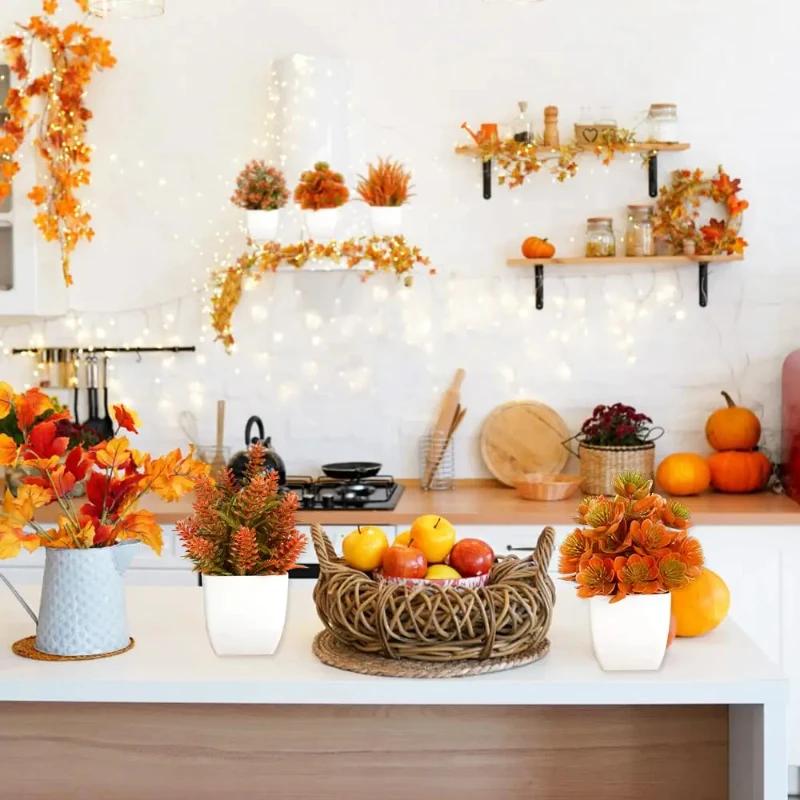 Top Quality Artificial Plants Autumn Potted Mini Ornaments Plastic Fake Flowers In Pot for Home Kitchen Room Fall Festival