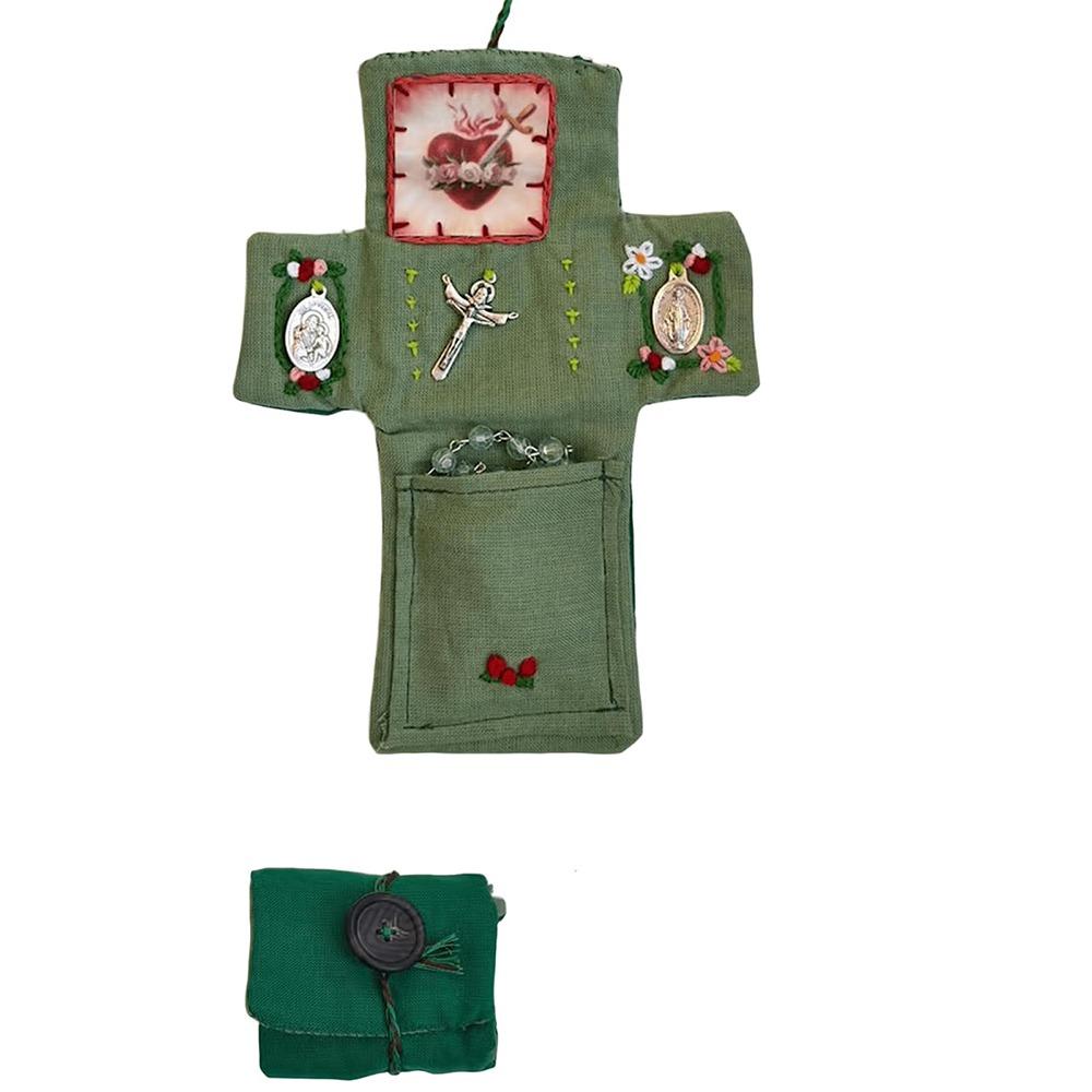 Cross Included Inside Pocket Shrine with Silver Handmade Sewing Accessories Mini Travel Shrine Pouch Stitched Pocket Shrine