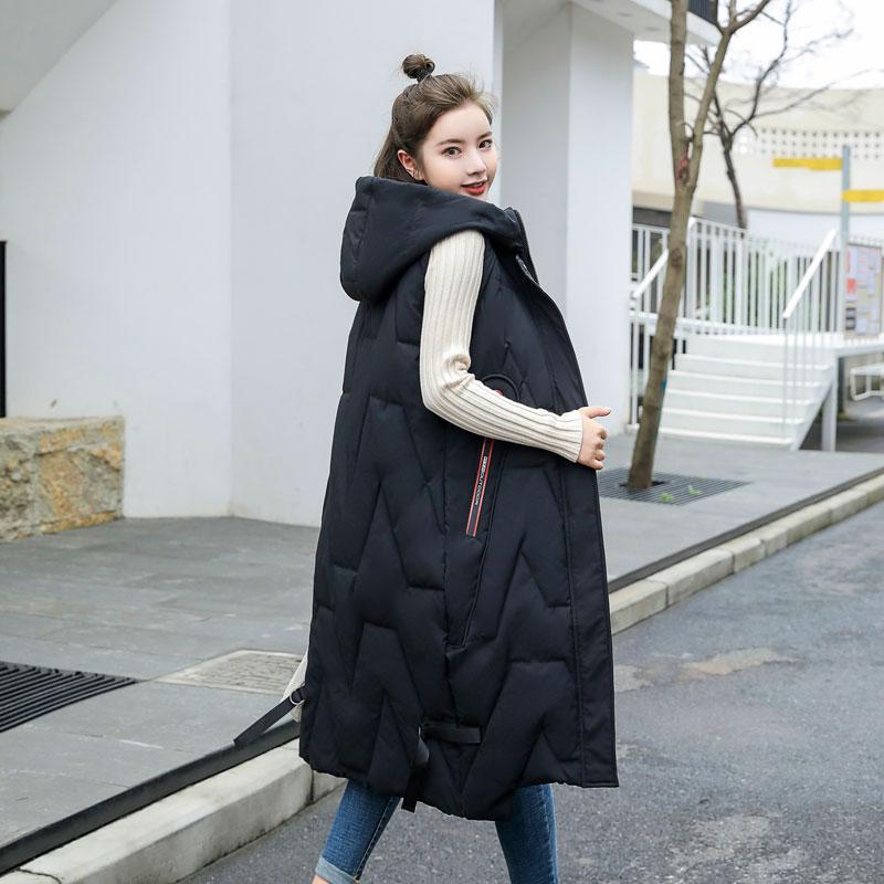 Winter Long Vest Women's Solid Hooded Pockets Zipper Padded Ladies Casual Sleeveless Jacket  Warm Quilted Vest for Female