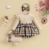 Citgeett Autumn Infant Baby Girl Fall Outfits Long Sleeve Plaid Print Skirt Bodysuit Headband Socks Set Clothes