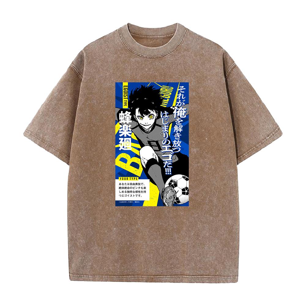 Bachira Meguru Graphic Washed T Shirt Anime BLUE LOCK Vintage Tee Men Washed Manga Tshirts Harajuku Male Casual Cotton T-shirt