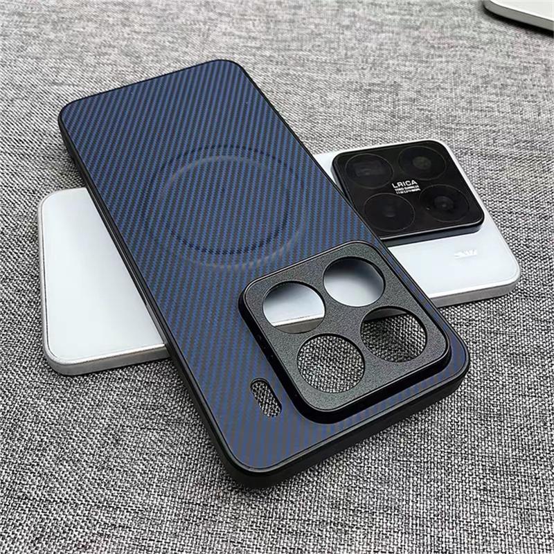 Case For Xiaomi 17T Pro Mi 17 T 15T 14 15 5G For MagSafe Magnetic Luxury Stripe Silicone Leather Back Cover Protection Shell