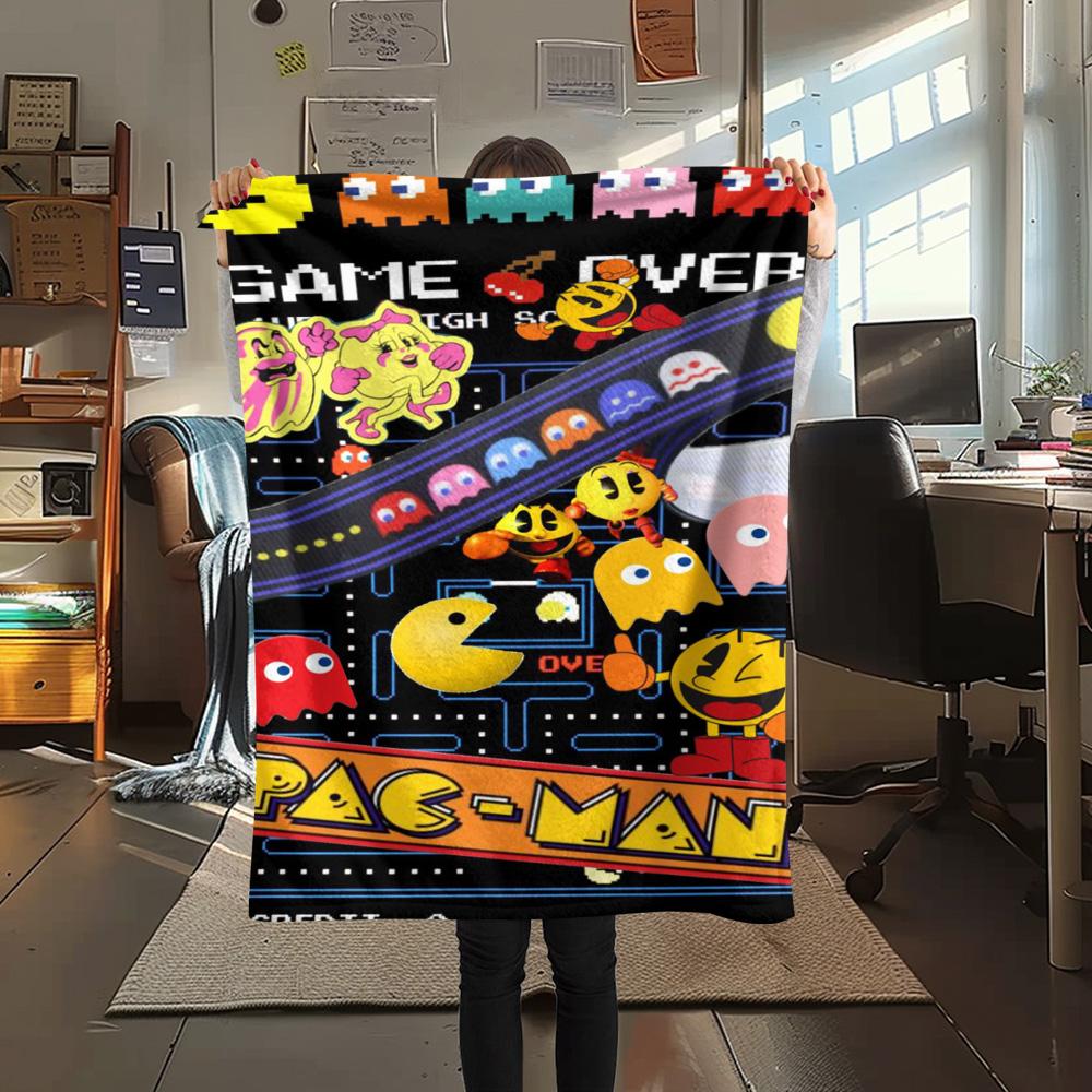 1PC Pac-Man Patterned Flannel Blanket Suitable For All Seasons for Home Decor Warmth and Comfort Gifts Holiday Present