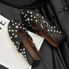 Sheepskin Version~ Flat Shoes, Ballet Shoes, One-word Buckle Rivets, Mary Jane Shoes, Shallow Mouth Versatile Hollow Single Shoes Women