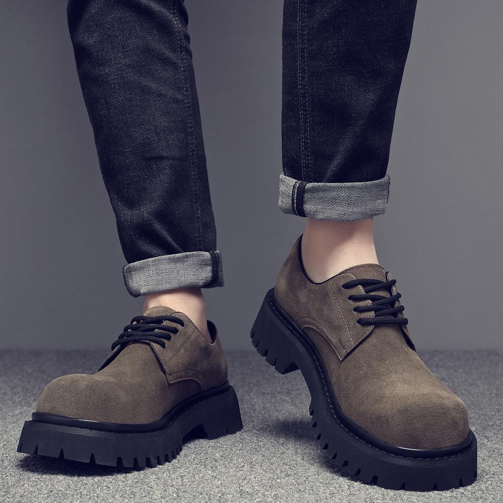 2025 spring Internet celebrity new casual leather shoes men's British style retro fashion trend leather shoes medium heel derby shoes