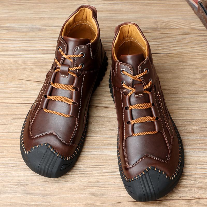 New Handmade Leather Casual Walking Hiking Shoes Men Design High Top Sneakers Comfortable Hot Sale Flat Designer Driving Shoes