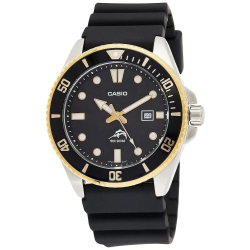 

Casio Men s Diver-Style Stainless Steel Quartz Watch with Resin Strap, Black, Size 25.6 (Model: MDV-106G-1AVCF)