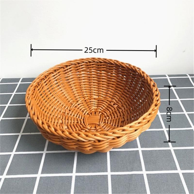 Bread Basket Round Kitchen Storage Basket Hand-Woven Coffee Breakfast Severing Tray Food Storage Platters for Drink Snack Tea
