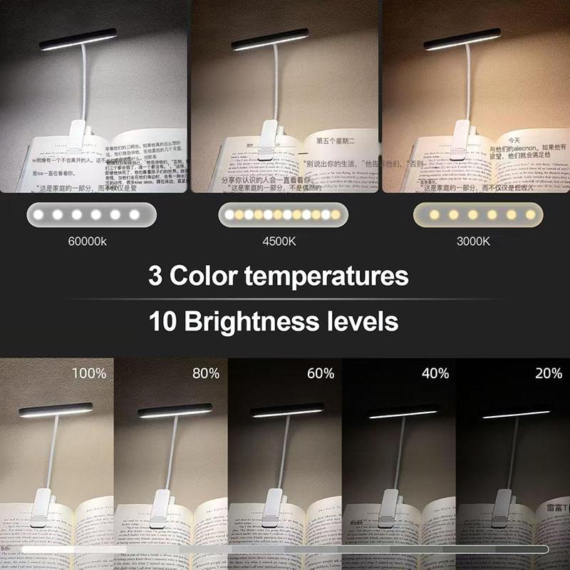 Clip-On Small Book Light/Night Reading/Lighting Color Adjustable/360 ° Flexible Swivel Gooseneck/Bedroom/Dormitory/Car Interior